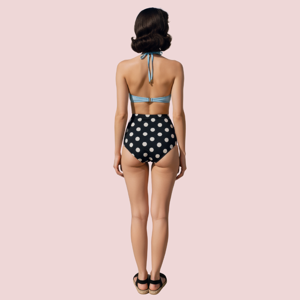 Retro Halter Neck & Bow-Front Sweetheart Bikini Topa in Mint (Top Only)